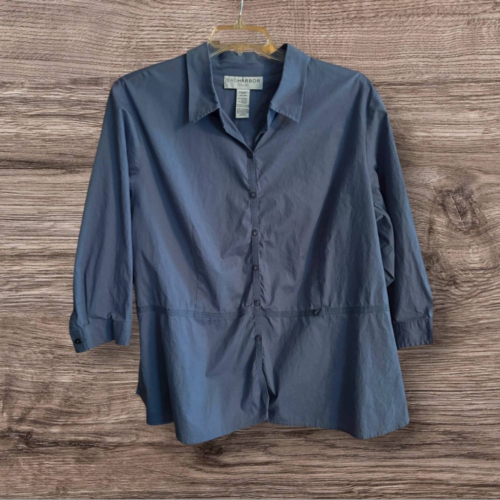 Sag Harbor - plus size  24W -  3/4 sleeve blouse with ribbon trim in blue 